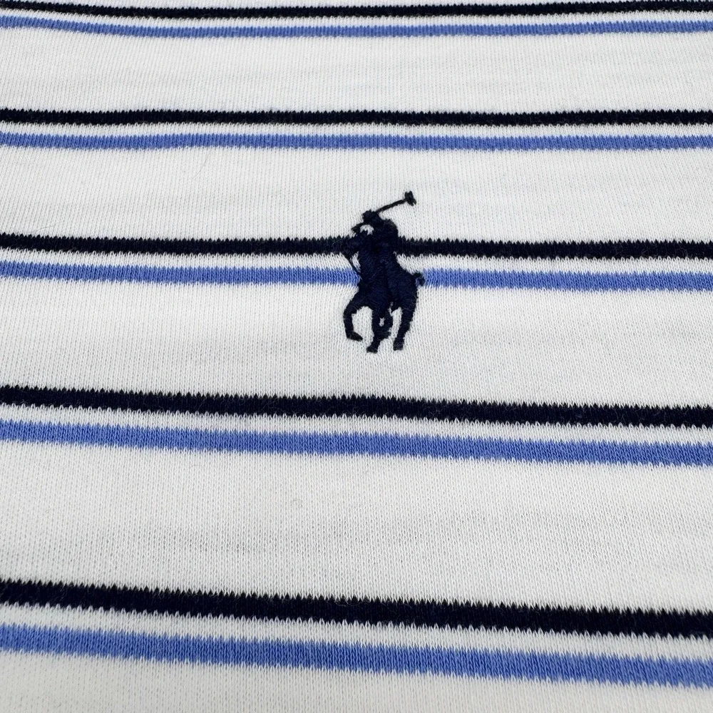 Polo Ralph Lauren Stretch Fit Navy Blue White Striped Polo Shirt Men's‎ XL